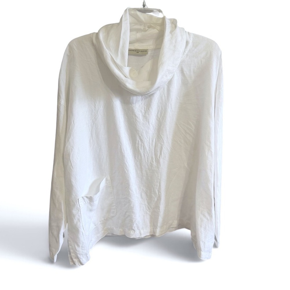 Eleven Stitch Design Cowl Neck Top Womens XS White Linen Blend Lagenlook Blouse